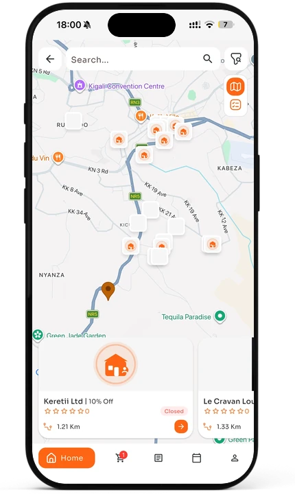 The KwiGO app's map of the merchants and deals near you